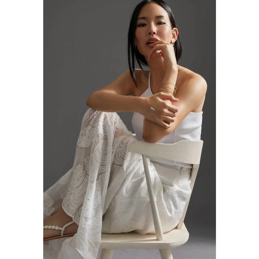 New Anthropologie Hutch Deco Leaf Maxi Skirt $188 PLUS 1X White - Picture 7 of 10